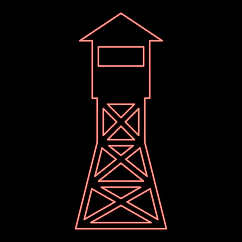 Neon watching tower Overview forest ranger fire site red color vector illustration image flat style
