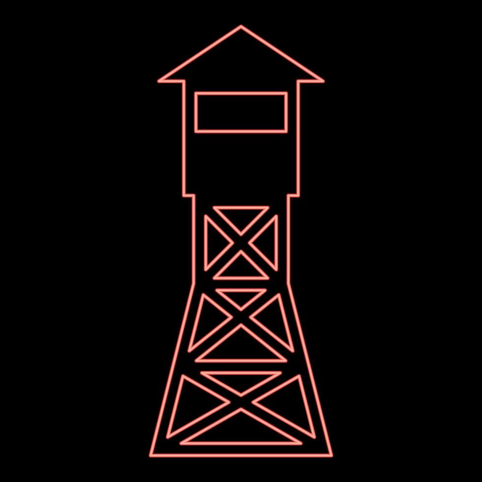 Neon watching tower Overview forest ranger fire site red color vector illustration image flat style