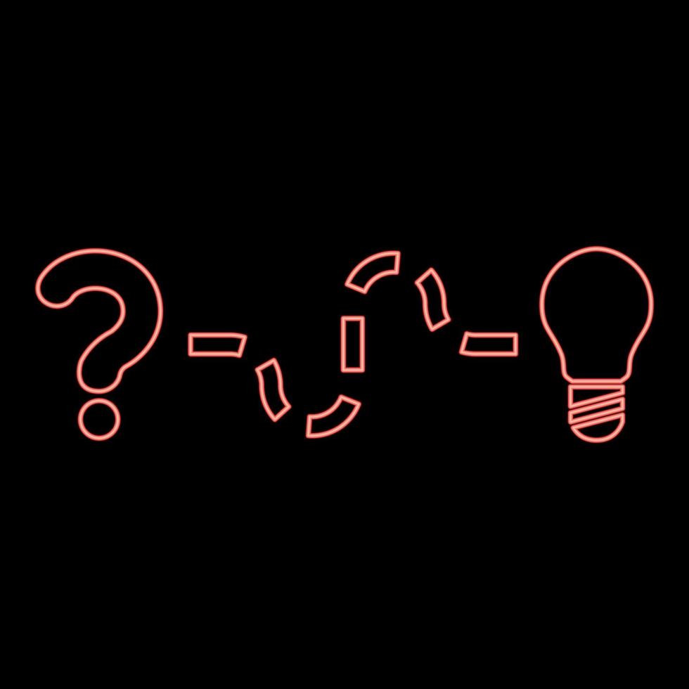 Neon concept of finding solution to the issue Question and path to the light bulb Searching for Innovation red color vector illustration image flat style