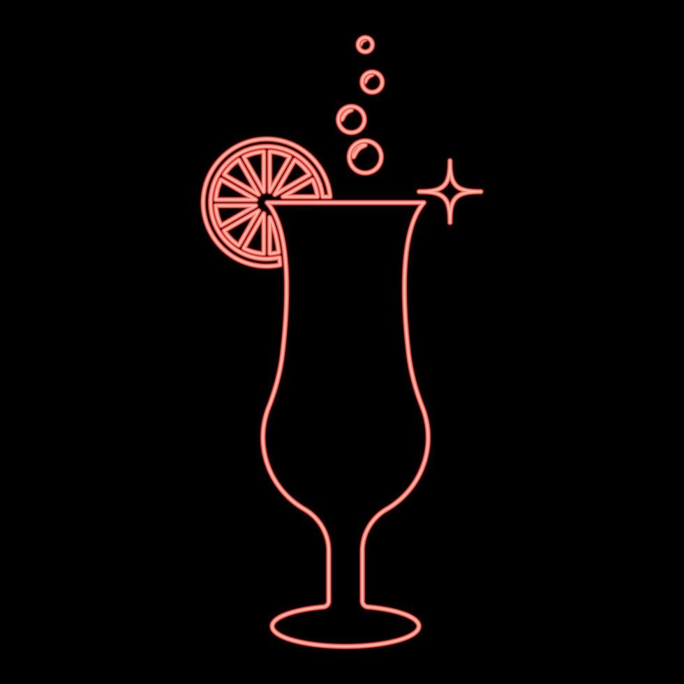 Neon cocktail with lemon on glass red color vector illustration image flat style