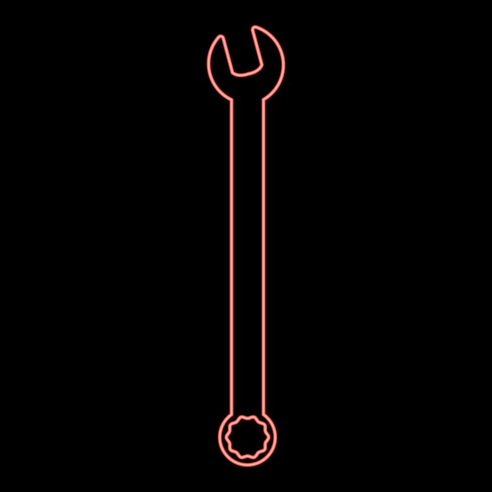 Neon wrench hexagon Spanner Hand tool Mechanic engineer instrument red color vector illustration image flat style