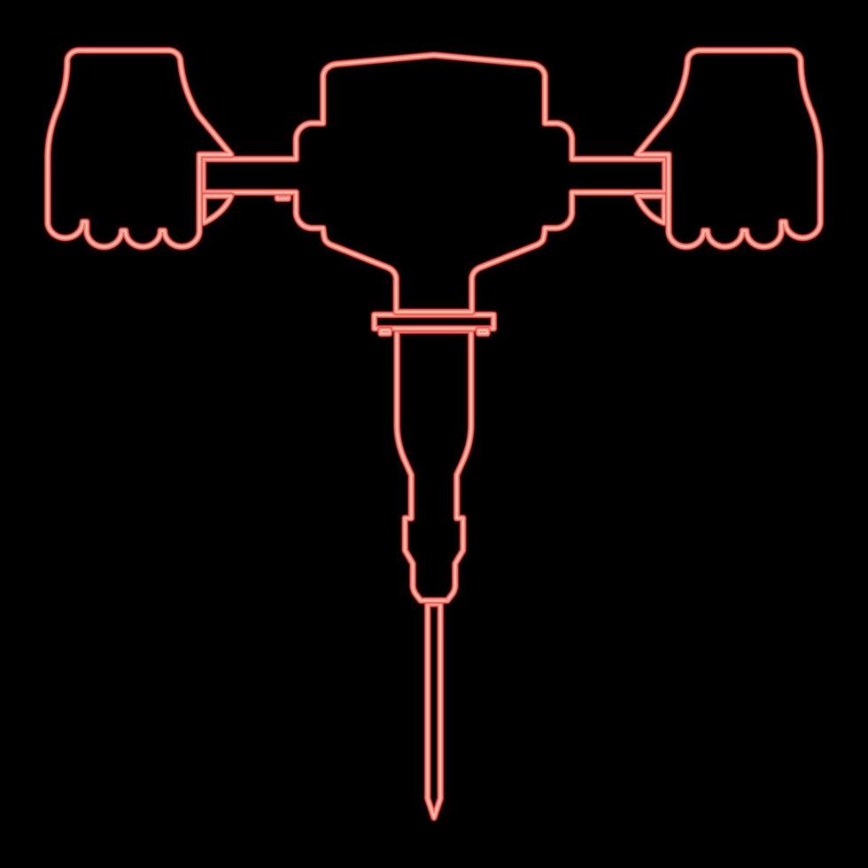 Neon jackhammer in hand holding power tool use Arm using electric instrument red color vector illustration image flat style