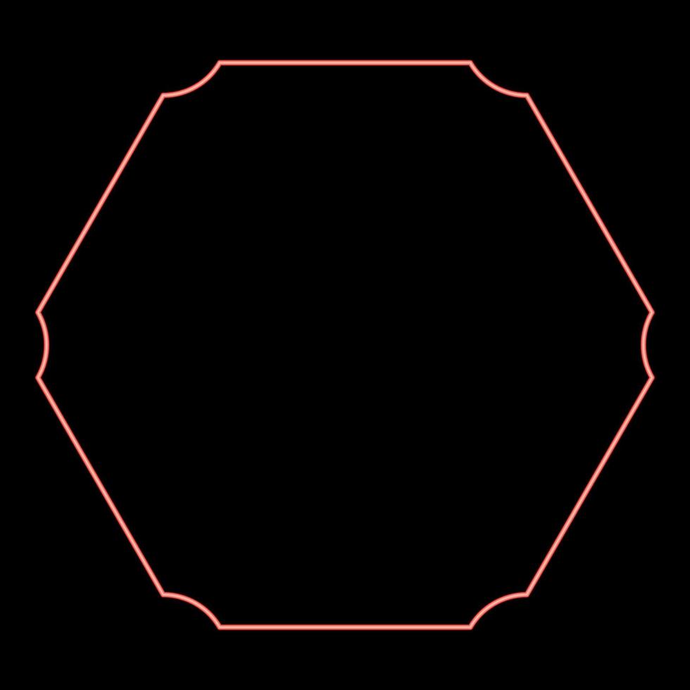 Neon hexagon banner hexagonal six rounded corner Blank mockup Empty template red color vector illustration image flat style