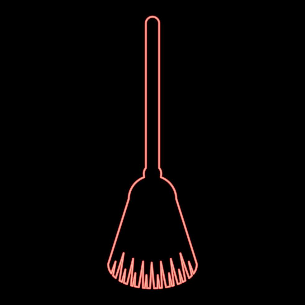 Neon broom Besom made from twigs Tool for cleaning Sweep concept Panicle Halloween accessory red color vector illustration image flat style