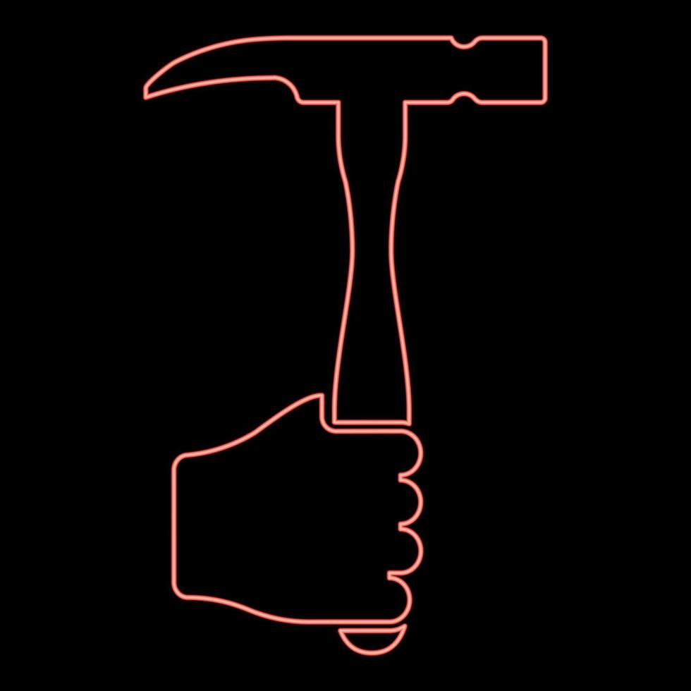 Neon hammer in hand holding tool use Arm using Working concept red