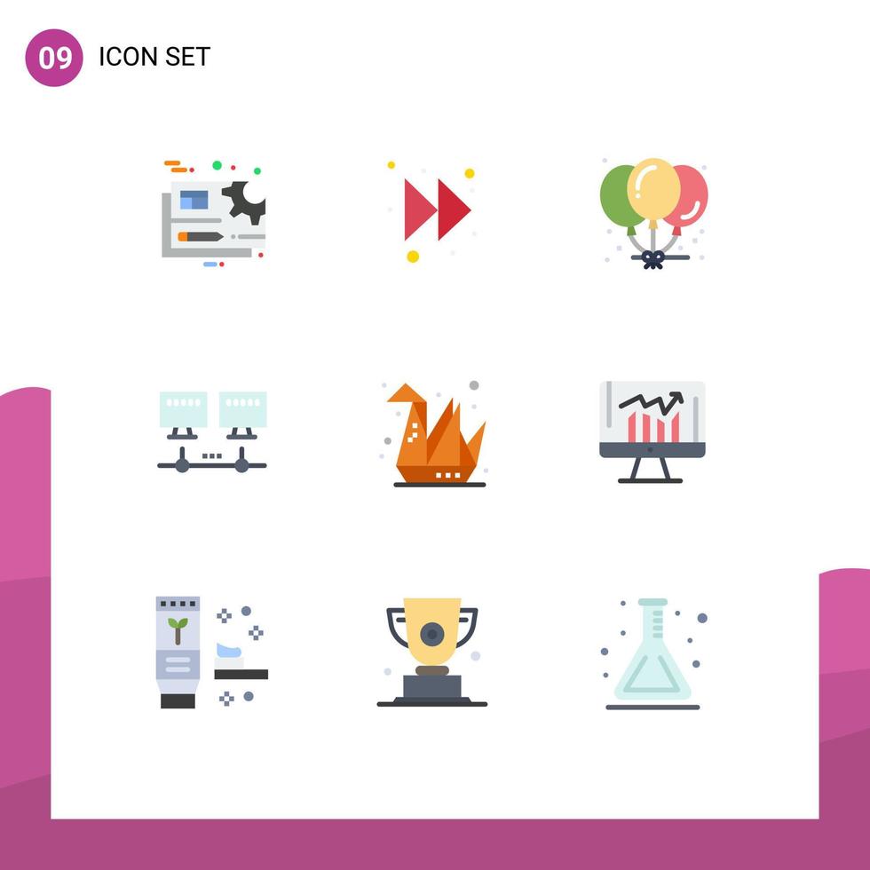 Pictogram Set of 9 Simple Flat Colors of origami design balloons server computer Editable Vector Design Elements