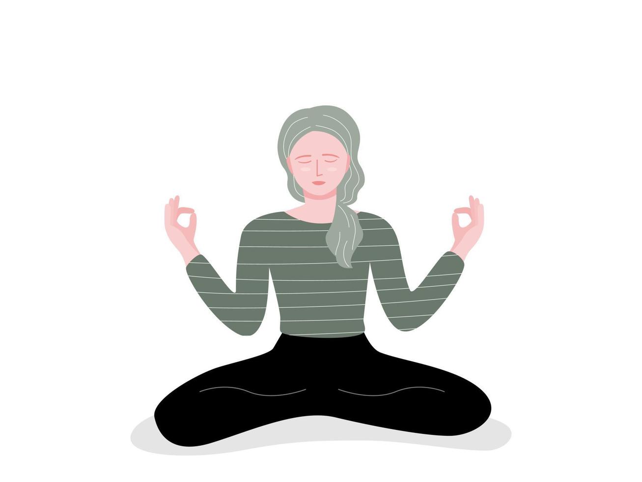 Isolated of a woman sitting on the floor and doing meditate in vector illustration in flat style.