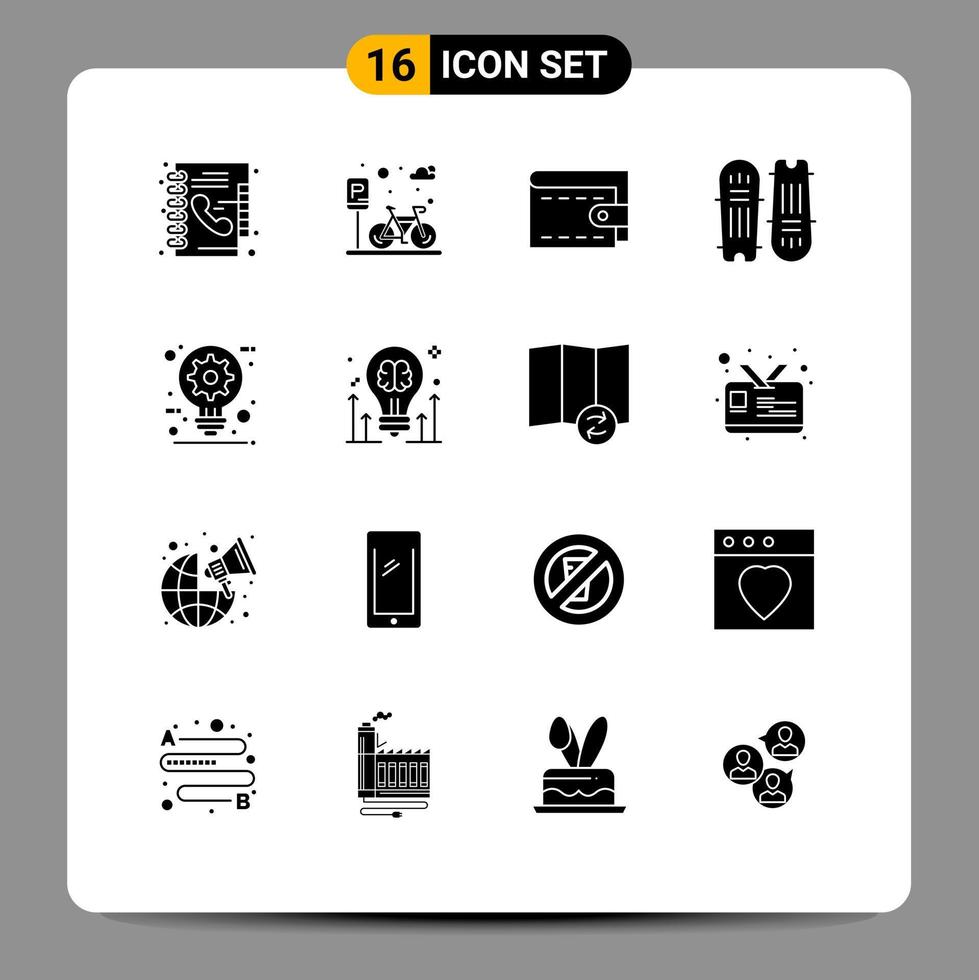 Set of 16 Commercial Solid Glyphs pack for construction cricket stumps cash cricket equipment cricket ball Editable Vector Design Elements