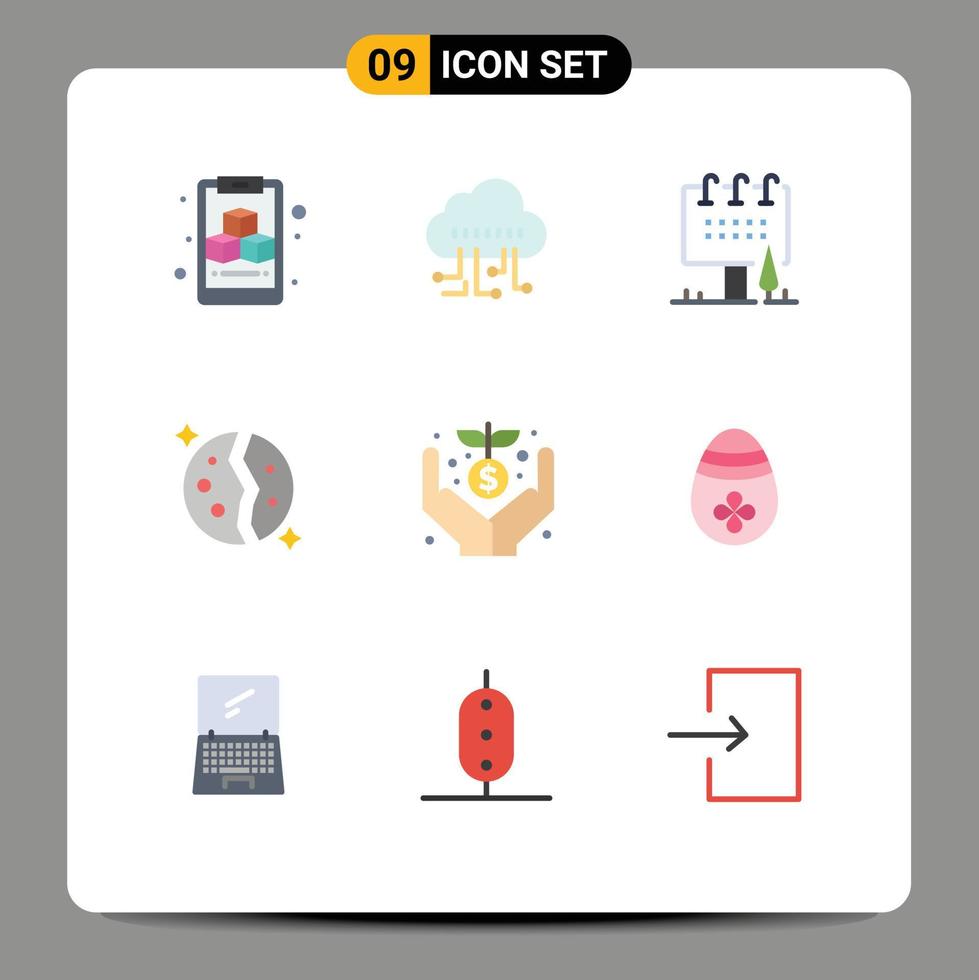 9 Universal Flat Color Signs Symbols of donation space board planet destroyed Editable Vector Design Elements