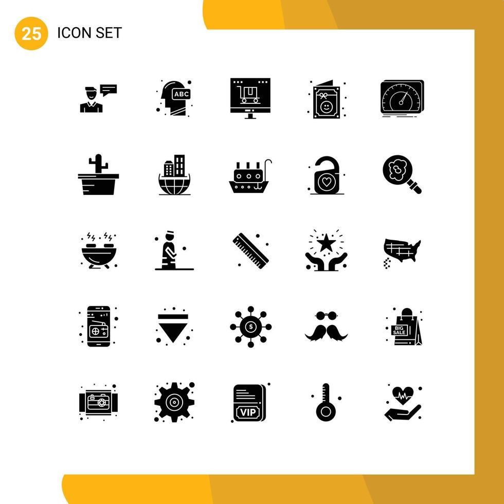 Modern Set of 25 Solid Glyphs and symbols such as invitation birthday knowledge marketing digital marketing Editable Vector Design Elements
