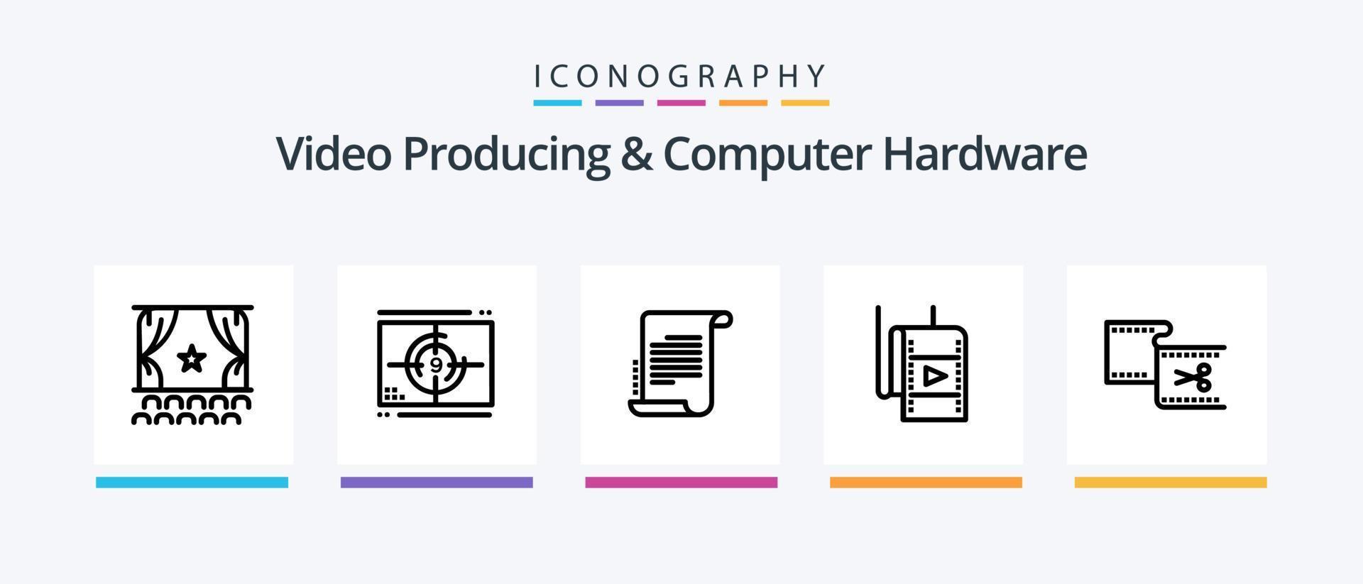 Video Producing And Computer Hardware Line 5 Icon Pack Including directors. chair. movie. share. movie. Creative Icons Design vector