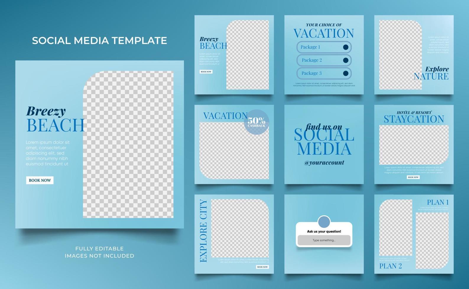 social media template banner travel and vacation service promotion vector