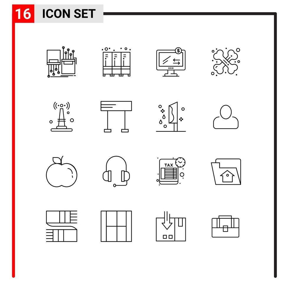 Set of 16 Vector Outlines on Grid for internet medical storage health shopping Editable Vector Design Elements