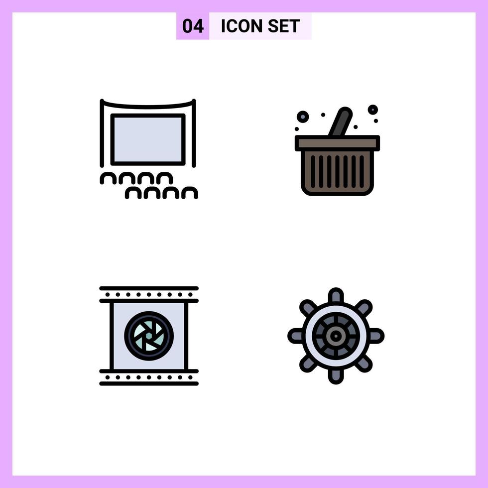 paquete de iconos de vector de stock de 4 signos y símbolos de línea para lentes fotográficos de audiencia compras de películas elementos de diseño de vector editables especiales