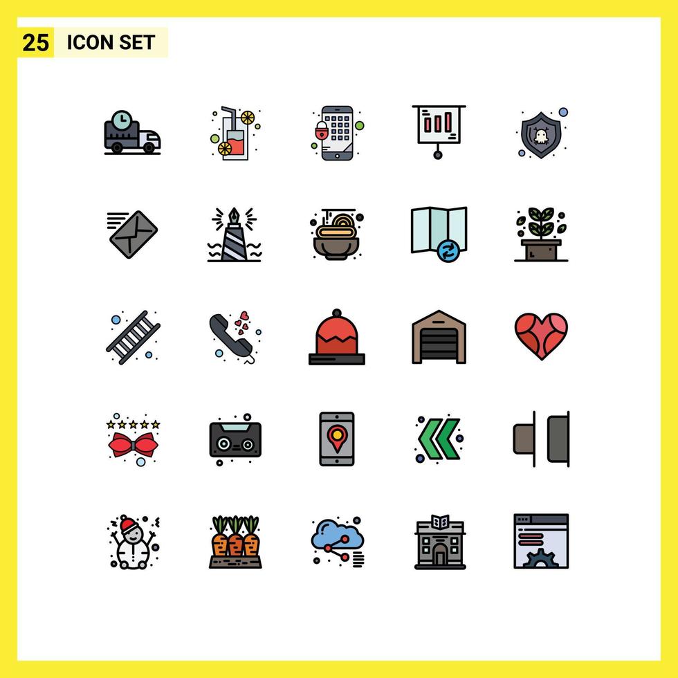Modern Set of 25 Filled line Flat Colors and symbols such as security danger encryption sale marketing Editable Vector Design Elements