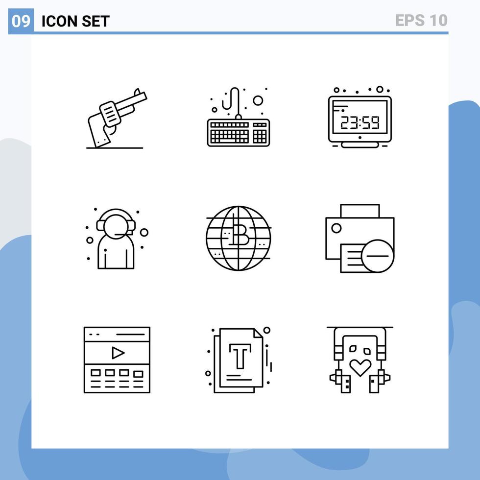9 Thematic Vector Outlines and Editable Symbols of future of money customer support computer customer service assistant Editable Vector Design Elements