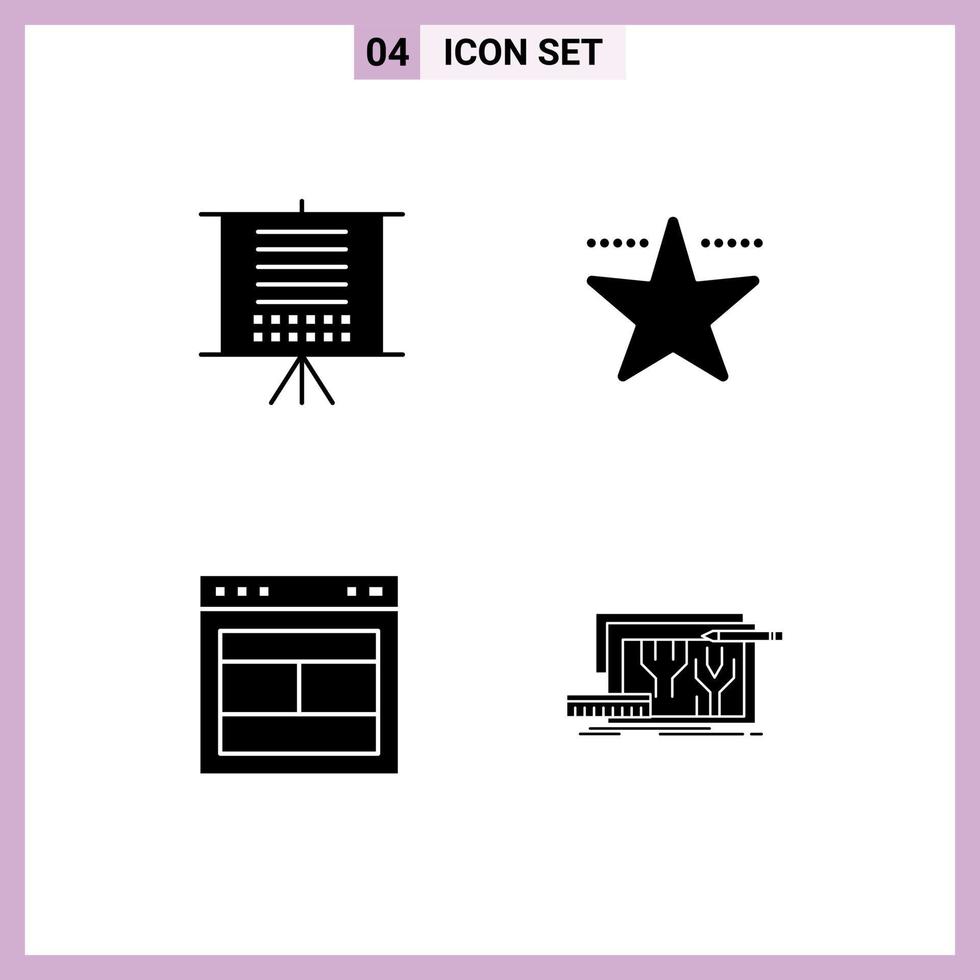 Pictogram Set of 4 Simple Solid Glyphs of board site web star website Editable Vector Design Elements