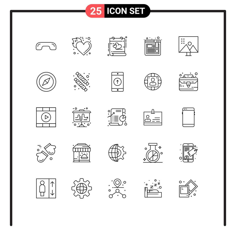 Pack of 25 creative Lines of altering image browser hot bookmark heart Editable Vector Design Elements