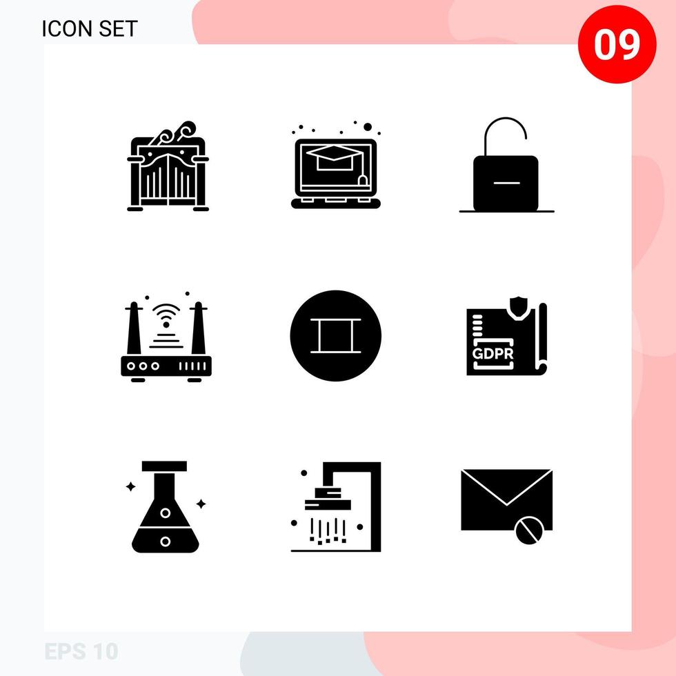 Group of 9 Solid Glyphs Signs and Symbols for beliefs wifi safety things iot Editable Vector Design Elements