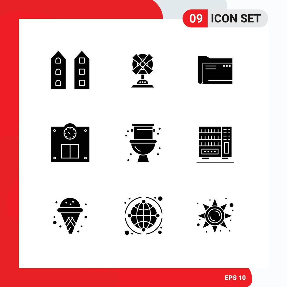 Set of 9 Modern UI Icons Symbols Signs for scales storage machine file document Editable Vector Design Elements