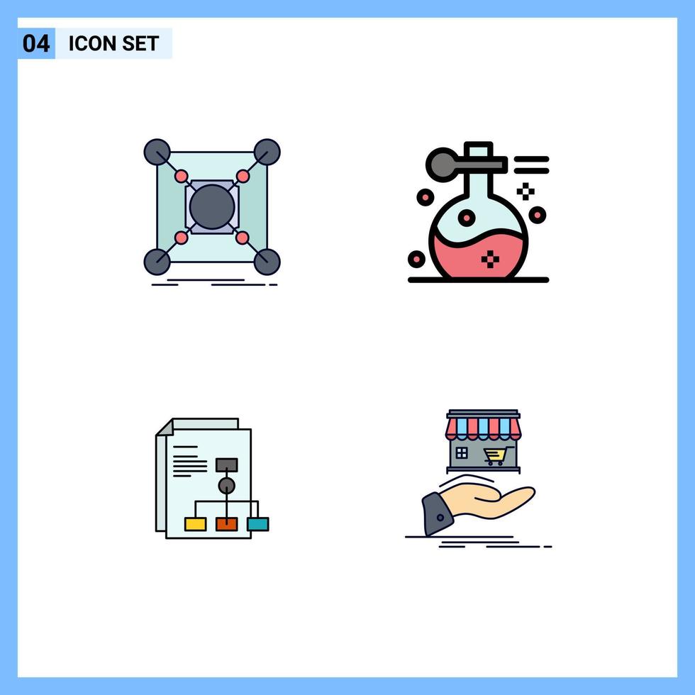 Universal Icon Symbols Group of 4 Modern Filledline Flat Colors of base yoga data massage graph Editable Vector Design Elements