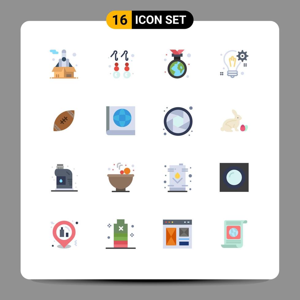 Set of 16 Commercial Flat Colors pack for american gear badge solution bulb Editable Pack of Creative Vector Design Elements