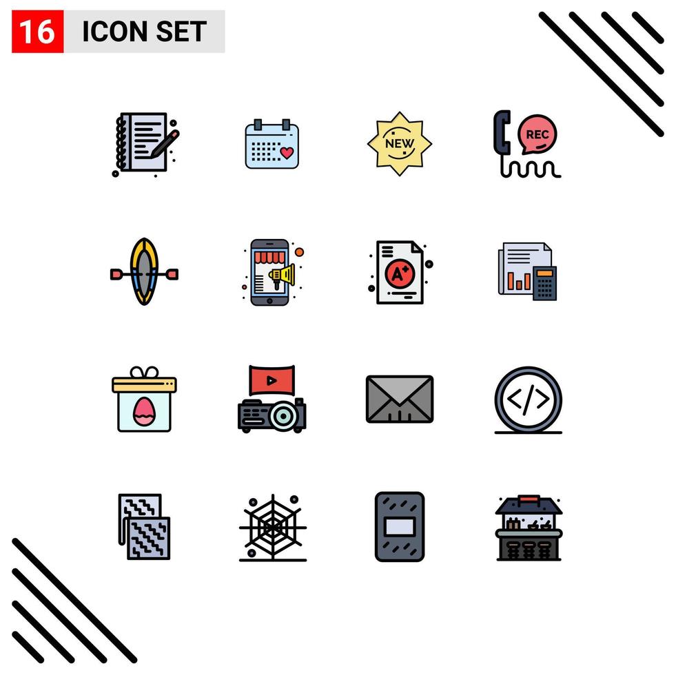 Flat Color Filled Line Pack of 16 Universal Symbols of boat contact new communication call Editable Creative Vector Design Elements