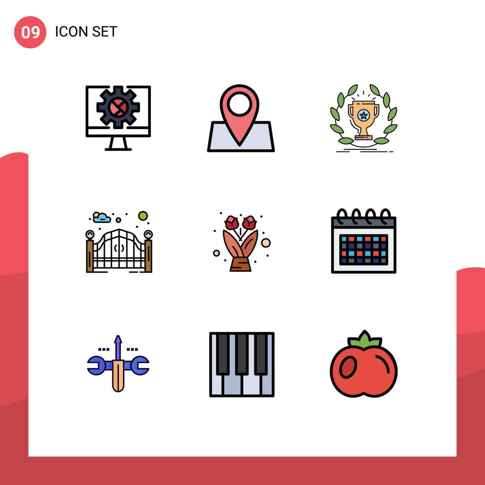 paquete de iconos de vector de stock de 9 signos y símbolos de línea para elementos de diseño de vector editables de victoria de puerta de premio de entrada de flor