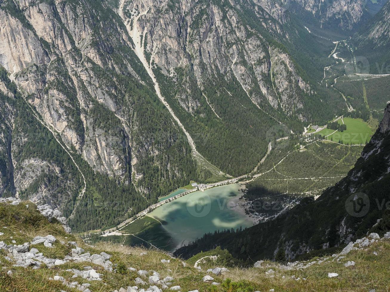 WW1 Trenches at Monte piana 2.324 Meter high mountain in Sextener Dolomiten mountains on border to Italy and Austria. photo