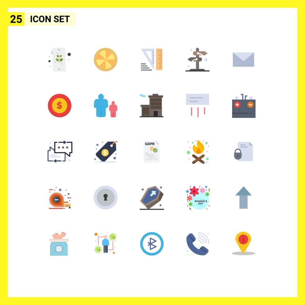 Set of 25 Modern UI Icons Symbols Signs for message email geometrical arrow sign Editable Vector Design Elements
