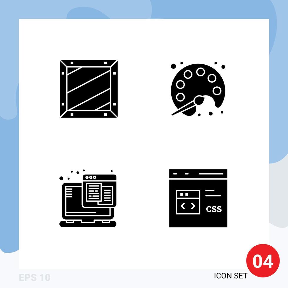 Solid Glyph Pack of 4 Universal Symbols of box technology development pallet web hosting Editable Vector Design Elements