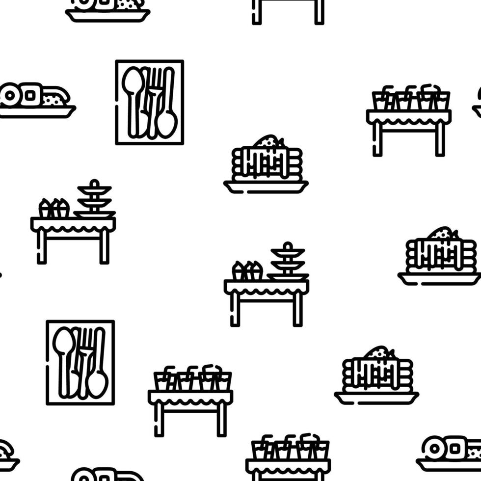 Buffet Food And Drinks Vector Seamless Pattern