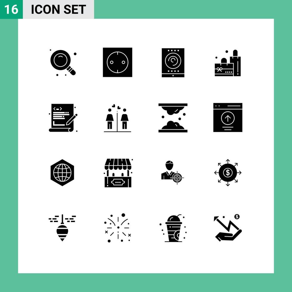 Group of 16 Modern Solid Glyphs Set for web coding language radio coding plain Editable Vector Design Elements