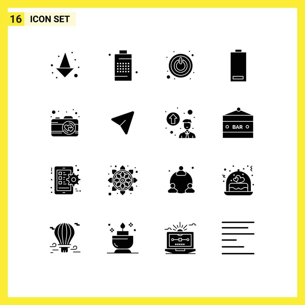 16 Thematic Vector Solid Glyphs and Editable Symbols of photo low power energy electric Editable Vector Design Elements