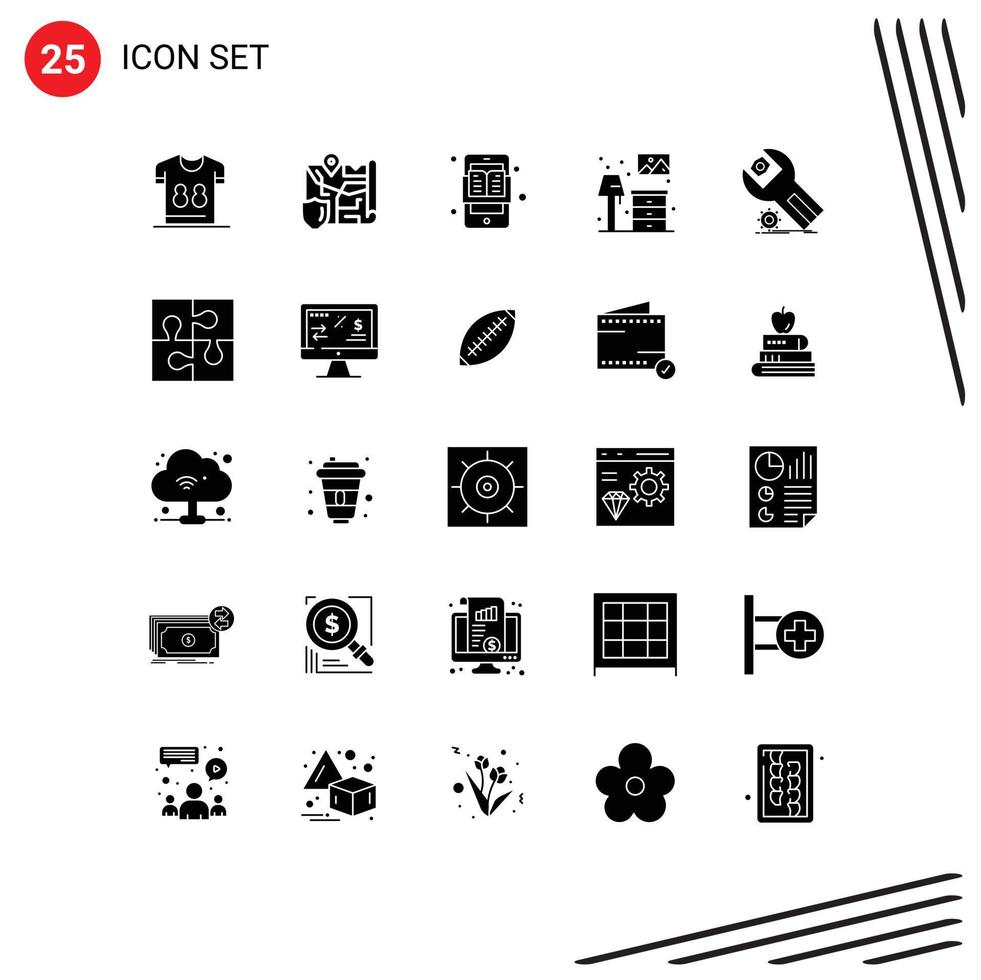 Pack of 25 creative Solid Glyphs of lump living security home e Editable Vector Design Elements