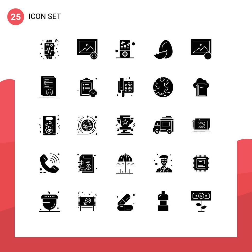 Set of 25 Modern UI Icons Symbols Signs for photo add music spring easter Editable Vector Design Elements