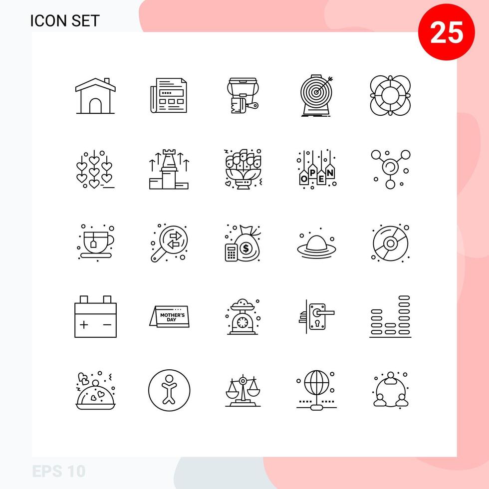 User Interface Pack of 25 Basic Lines of essentials target paint goal aim Editable Vector Design Elements