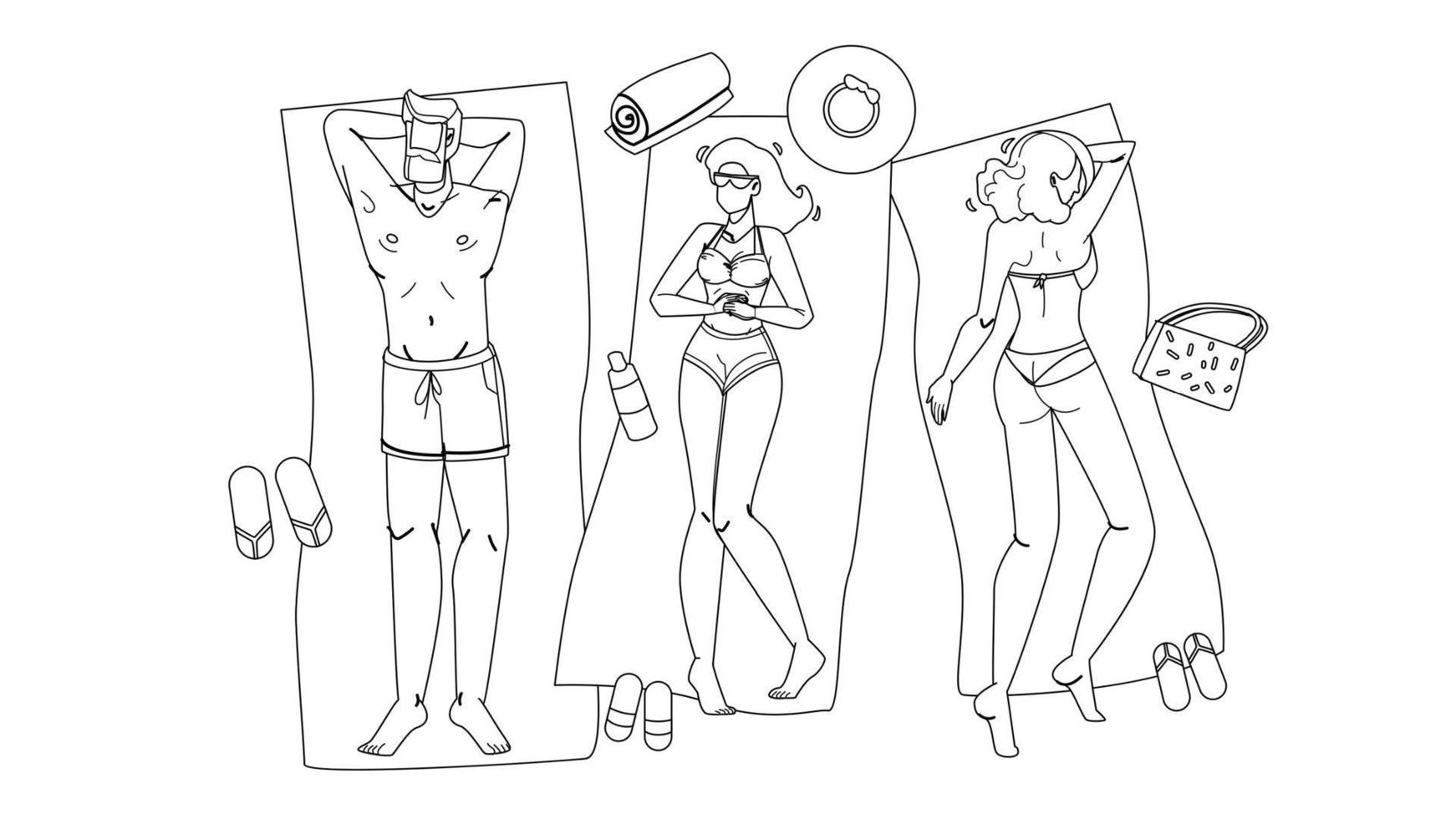 People Lying On Beach Relax And Sunbathing Vector