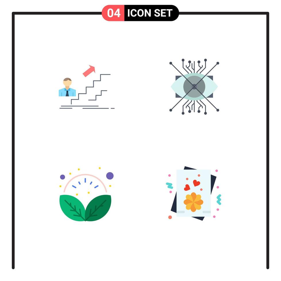 Pictogram Set of 4 Simple Flat Icons of promotion lens leader augmentation plant Editable Vector Design Elements