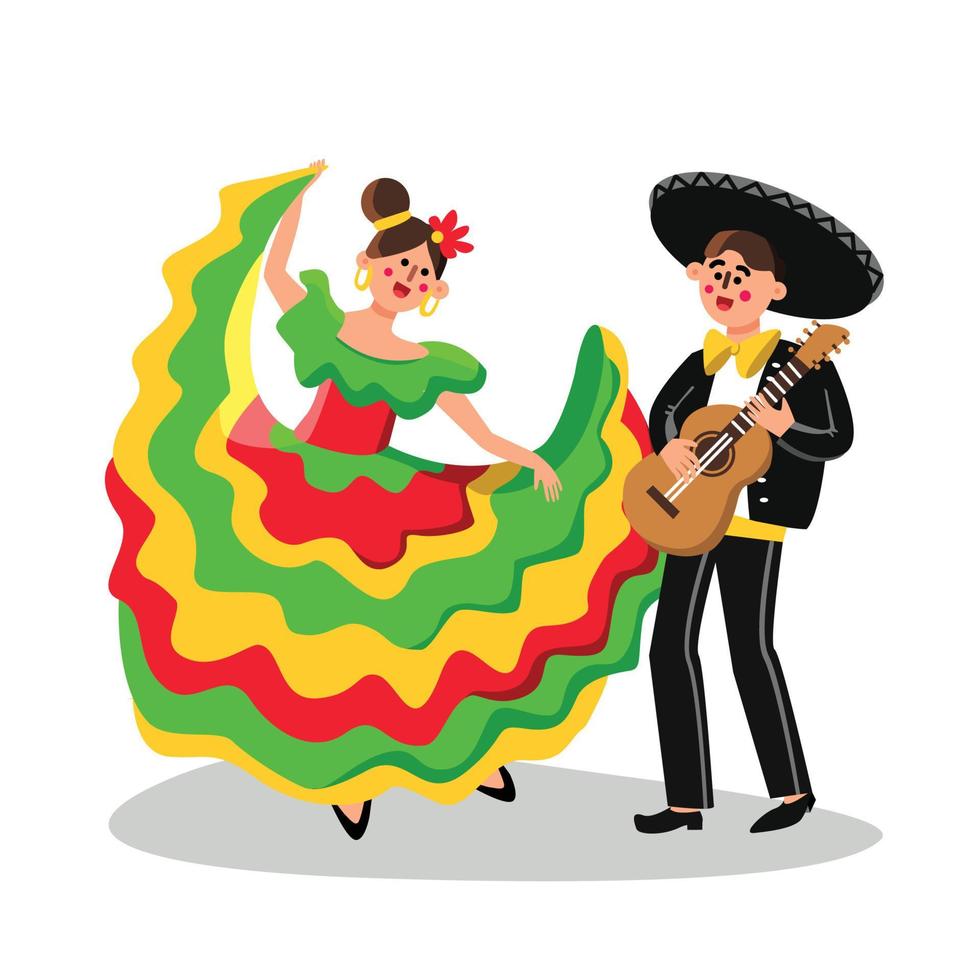 mariachi hombre músico y mujer bailando vector