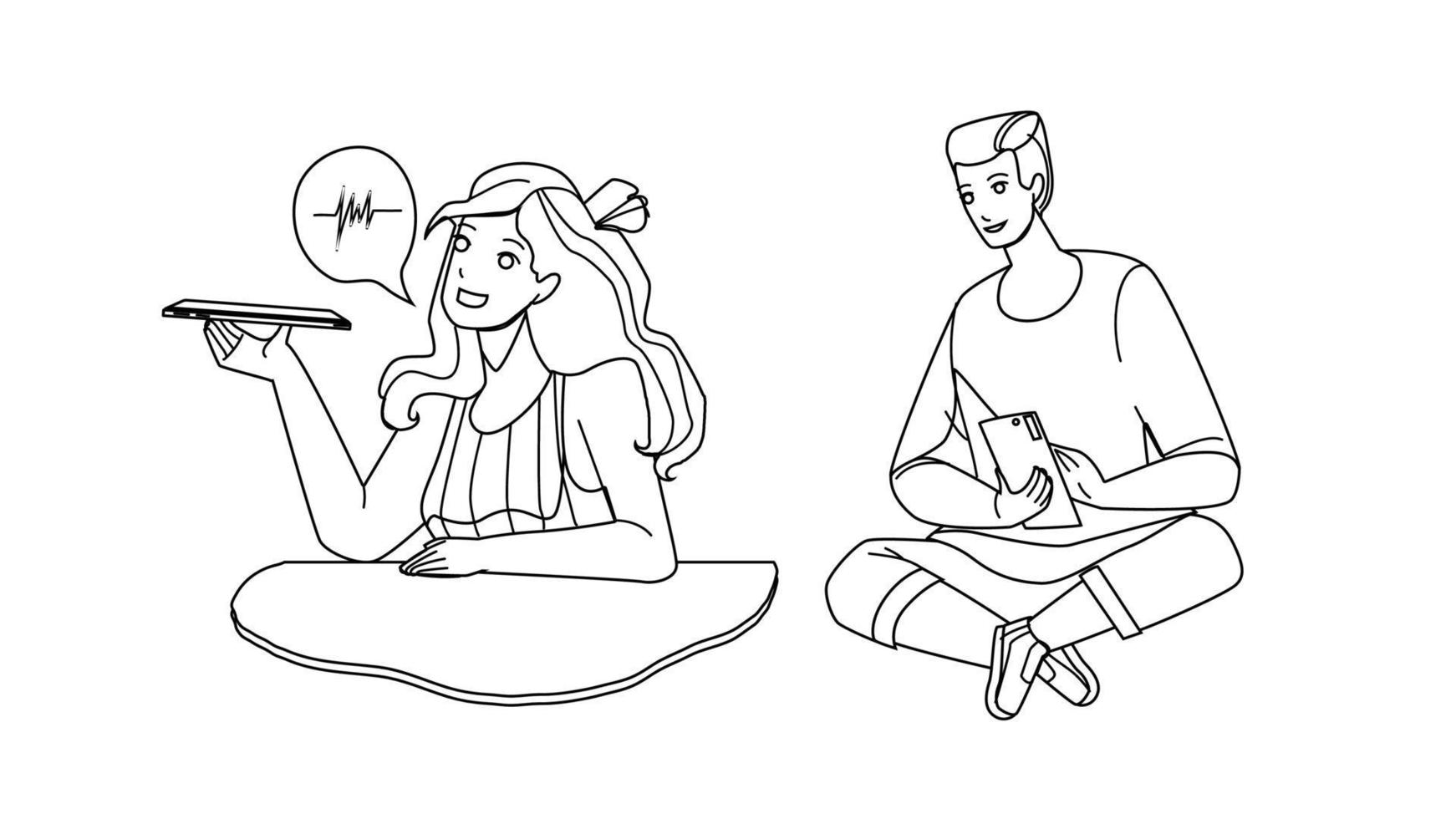 Man And Woman Sending Message On Phone Vector