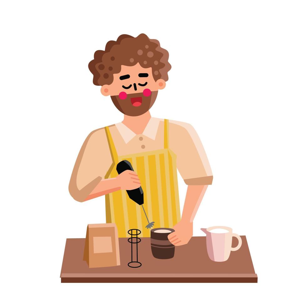 Milk Frother Tool Man Use For Prepare Latte Vector