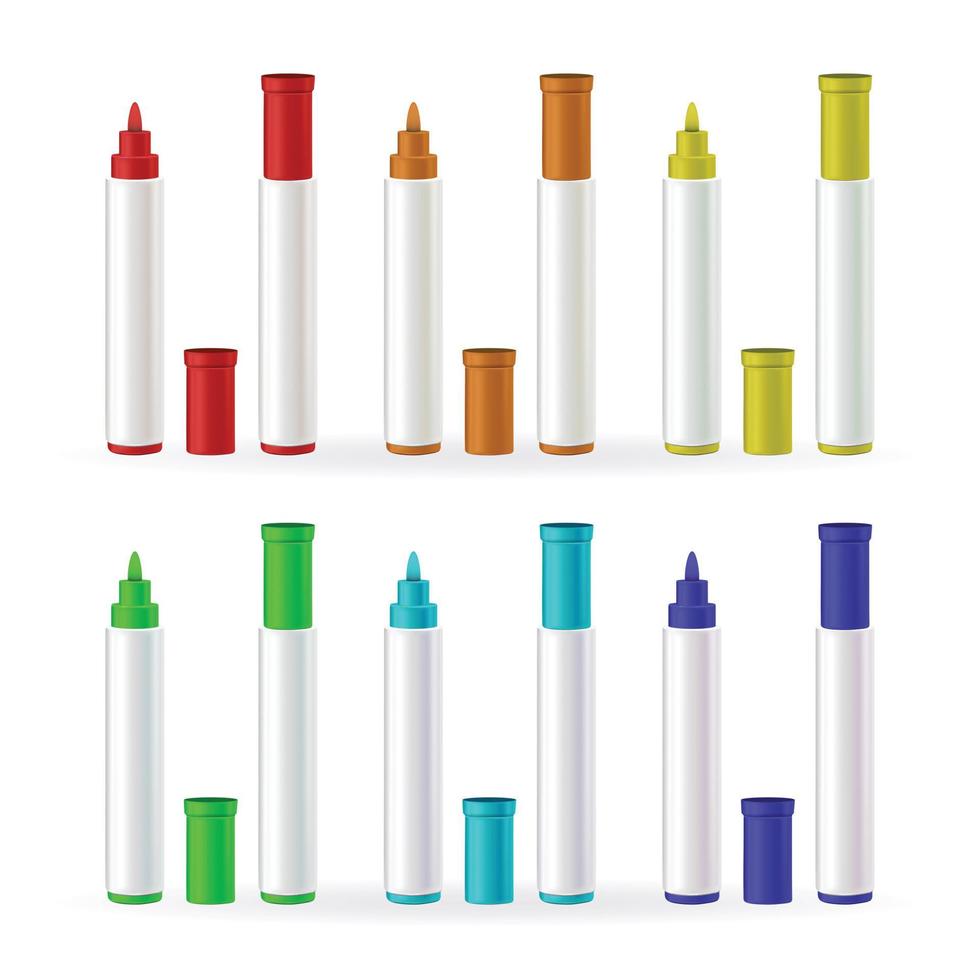 Marker Pens Stationery Different Color Set Vector