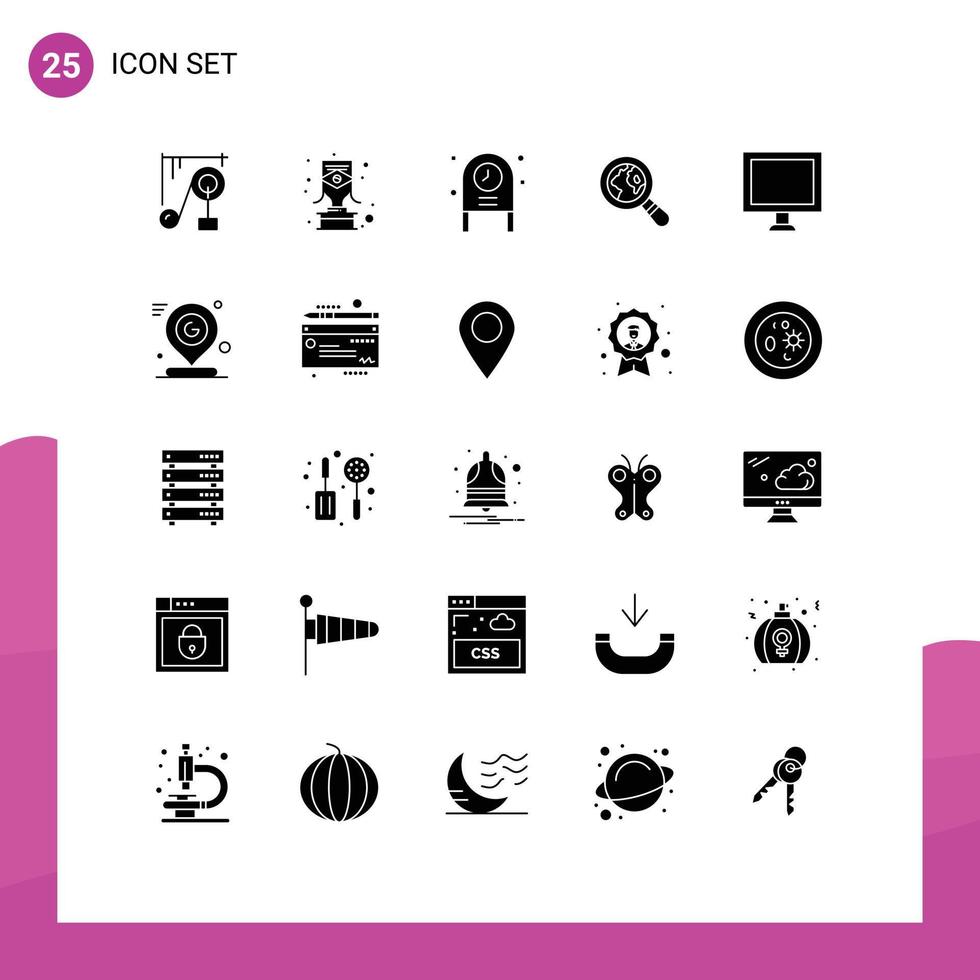 25 Universal Solid Glyph Signs Symbols of screen computer celebration magnifying glass ecommerce Editable Vector Design Elements