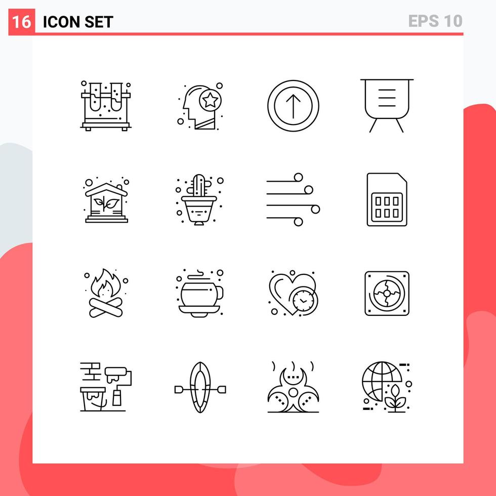16 User Interface Outline Pack of modern Signs and Symbols of eco performance thinking minus board Editable Vector Design Elements