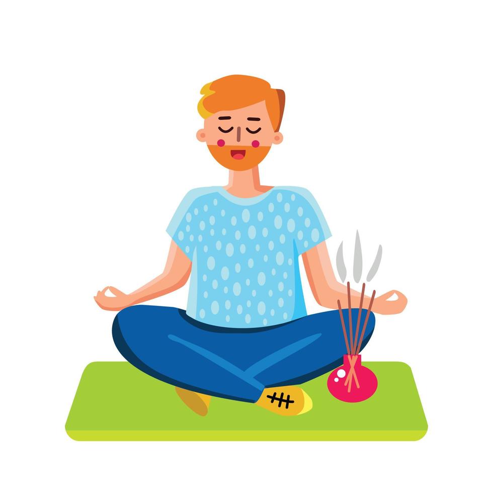 Meditating Man And Burning Aromatic Incense Vector