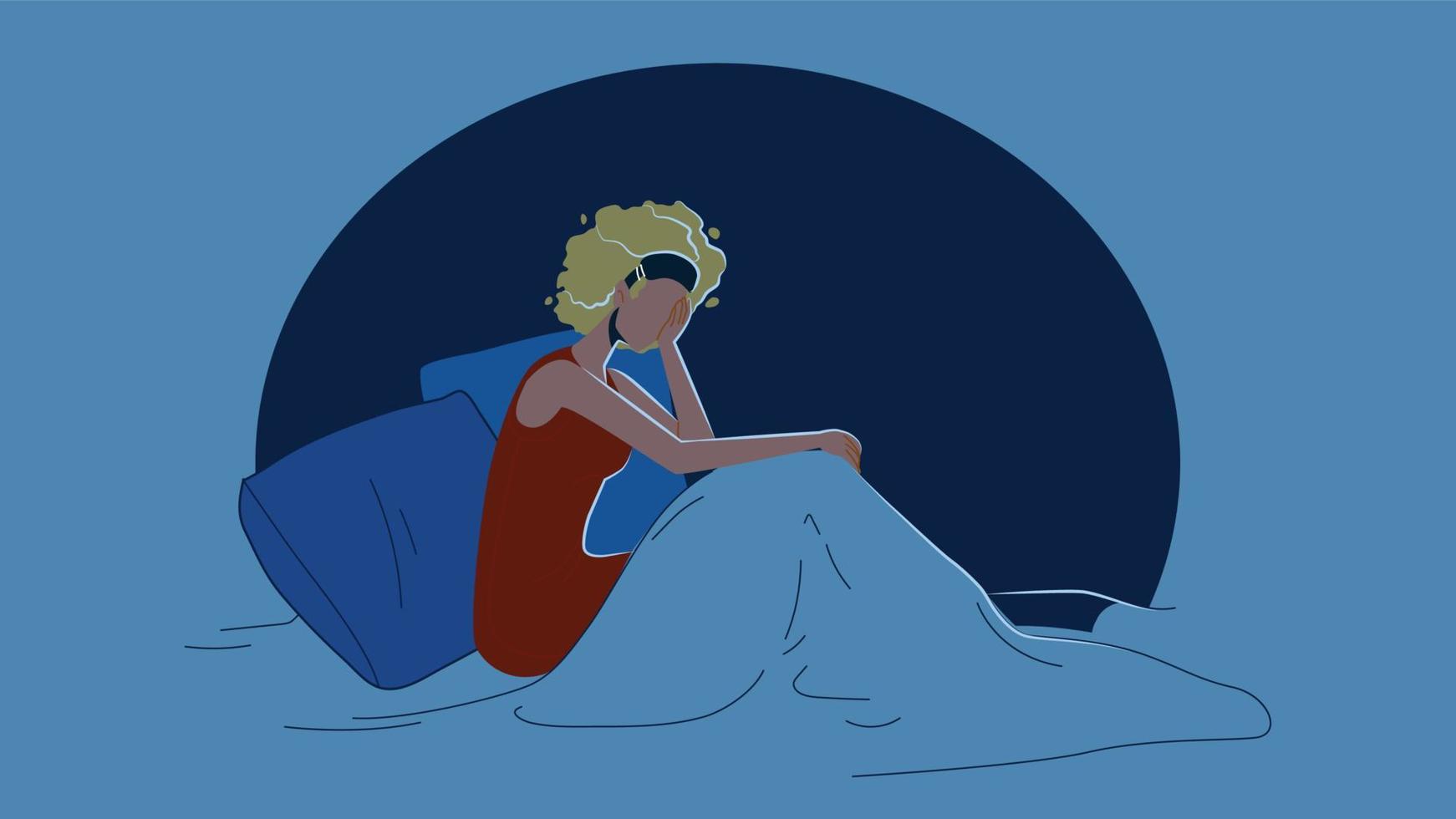 Insomnia Problem Suffering Girl In Bed Vector