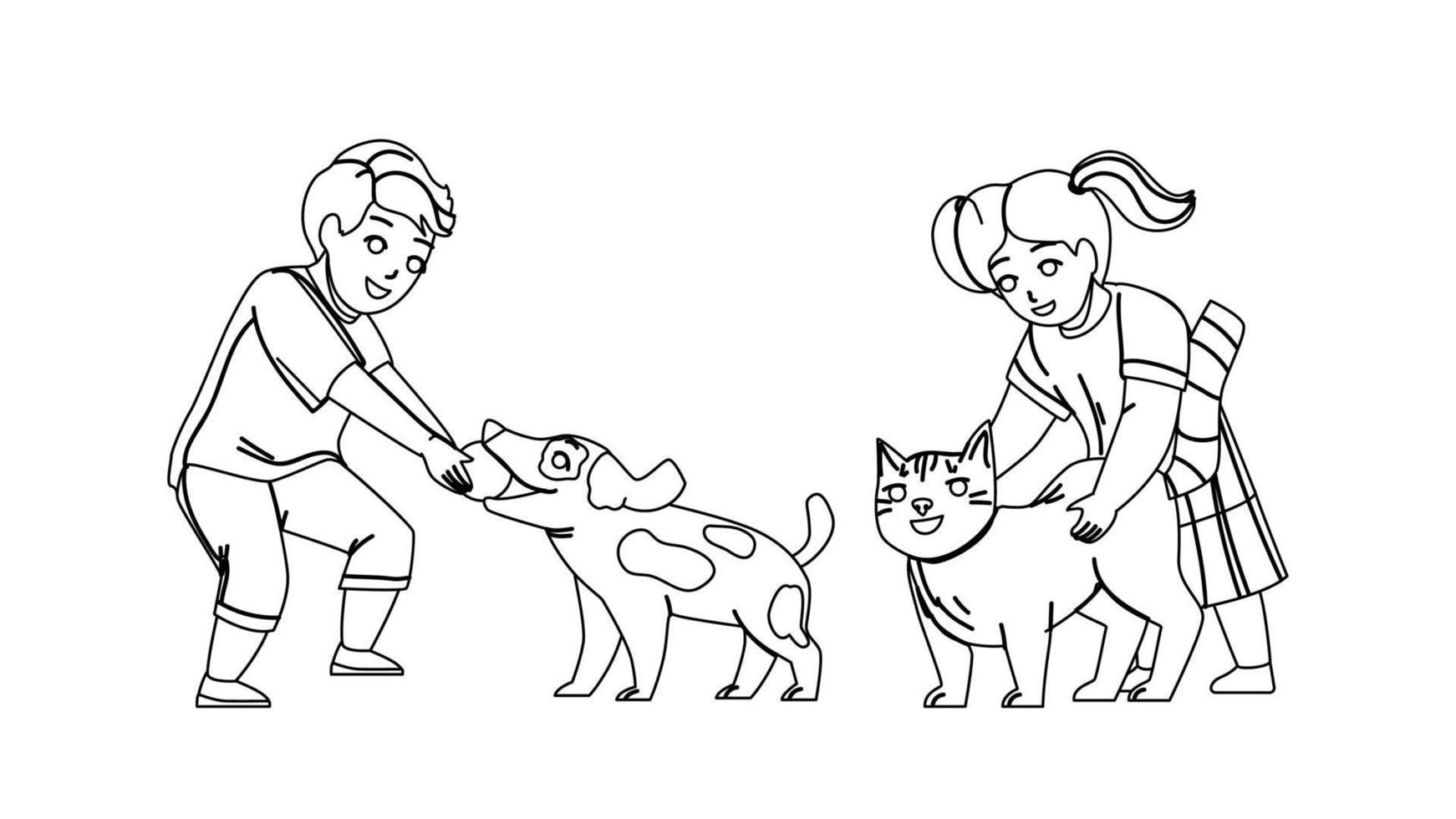 Kids Playing With Pets Together In Park Vector