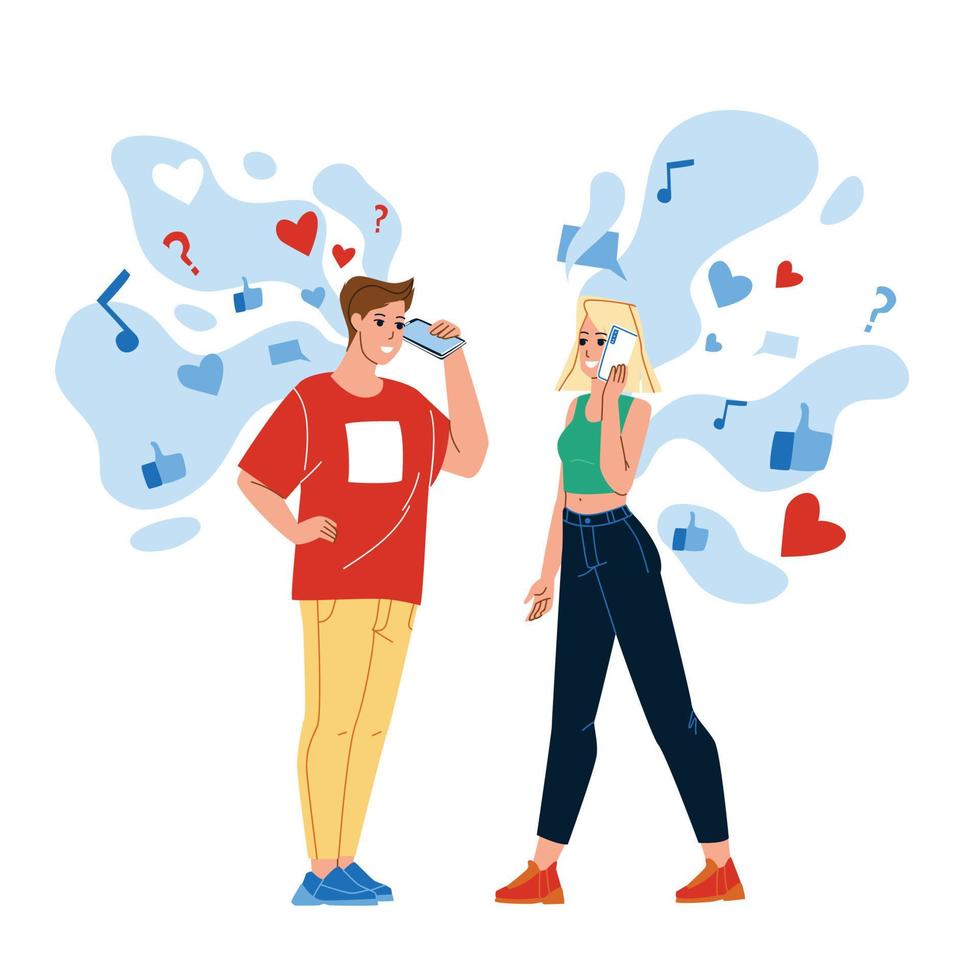 Boy And Girl Listen Social Media Together Vector