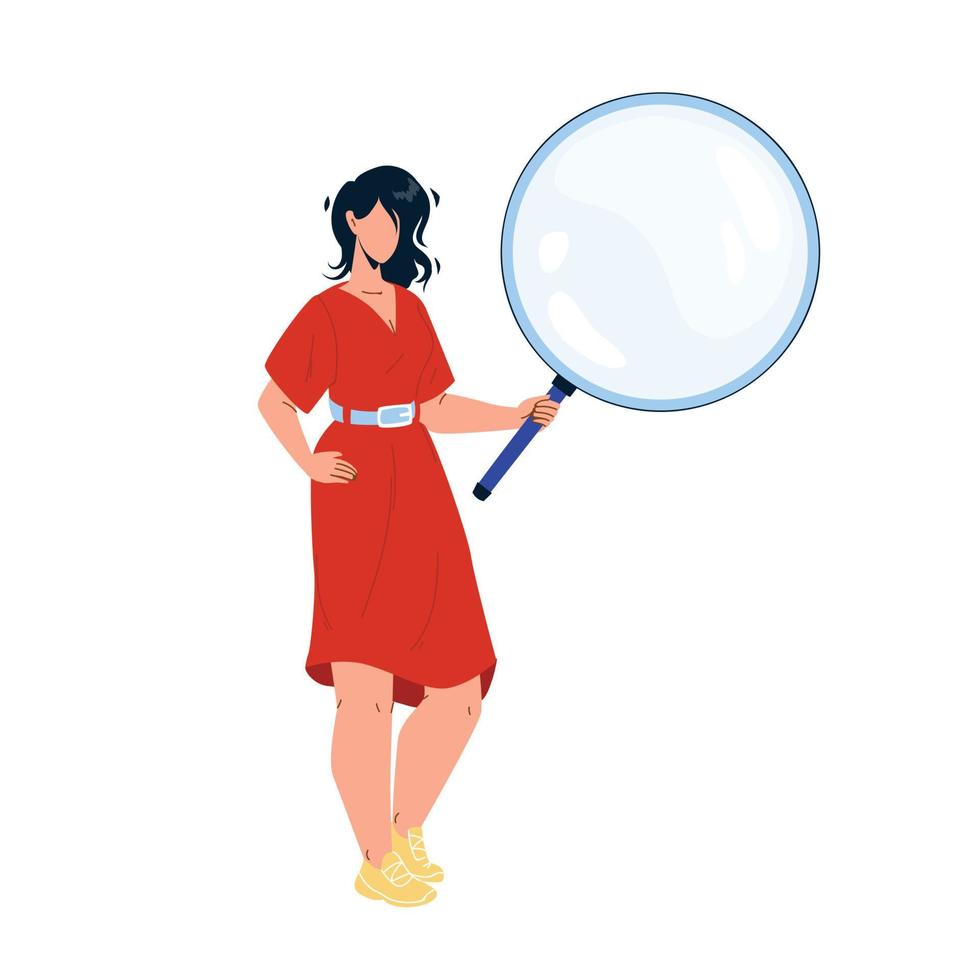 Girl Looking Through Magnifying Glass Tool Vector